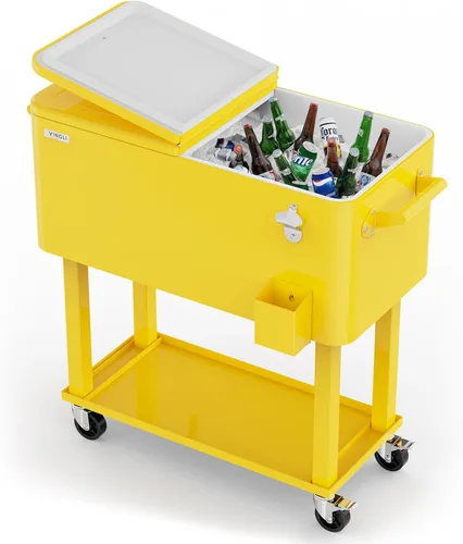 Miniatura 15 de VINGLI Baúl de hielo rodante de 80 cuartos de galón, carrito portátil para fiestas en el patio, bar, con estante, piscina de bebidas con abridor
