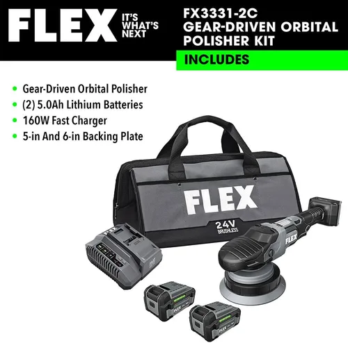 Miniatura 8 de FLEX Kit de pulidora orbital aleatoria forzada inalámbrica sin escobillas de 24 V con (2) baterías de litio de 5.0 Ah y cargador rápido de 160 W