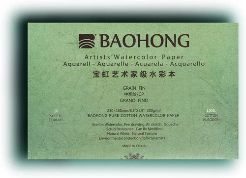 Miniatura 10 de BAOHONG Bloque de papel de acuarela para artistas (20 hojas, pegadas en cuatro bordes), 100% algodón, sin ácidos, 140 libras/300 GSM, suministros