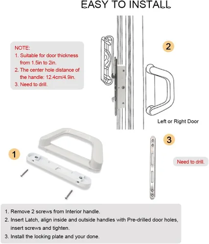 Miniatura 3 de Juego de manijas de puerta corrediza de patio con cerradura de embutir, adecuado para puertas corredizas de patio de vidrio con grosor de 1.5 a 2