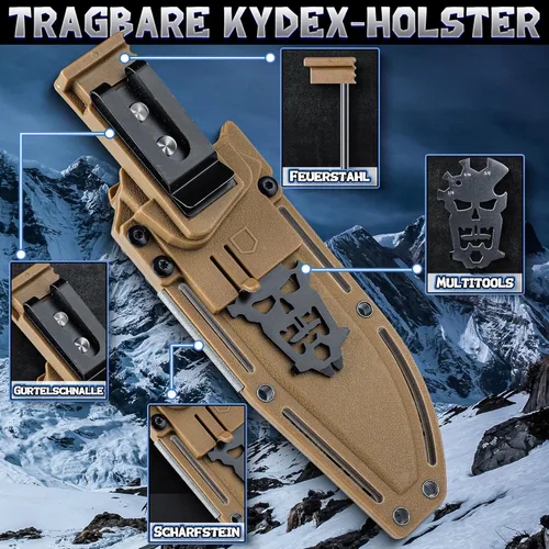 Miniatura 5 de Purple Dragon Cuchillo de hoja fija con funda Kydex Cuchillos caqui para acampar, regalos para hombres