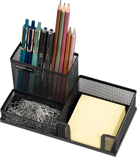 Miniatura 5 de Mind Reader Organizador de escritorio, soporte para bolígrafos, cesta de clip, almacenamiento, oficina, malla de metal, 8.07 pulgadas de largo x