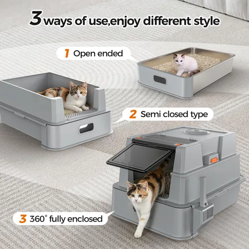 Miniatura 4 de XXXL Stainless Steel Litter Box with Lid,28" L x 20.5" W x 16.5" H Extra Large Cat Litter Box Enclosure for Large and Multi-Cats