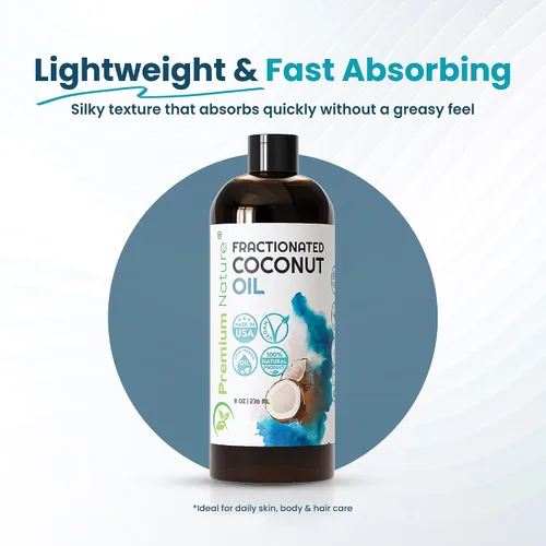 Miniatura 3 de Aceite de coco fraccionado de 8 onzas, 100% puro, ligero, inodoro e incoloro aceite de coco líquido para piel, cabello, masaje, belleza y mezcla