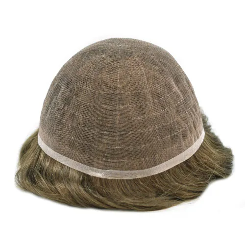 Miniatura 145 de Toupee para hombres nudos blanqueados hombres toupee hairpieces europeo virgen sistema de reemplazo de cabello humano suave encaje francés hombres