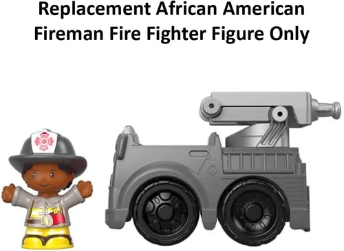 Miniatura 4 de Pieza de repuesto para Fisher-Price Little People to The Rescue Fire Truck Playset – GGT34 ~ Figura de bombero afroamericano de repuesto ~ Funciona