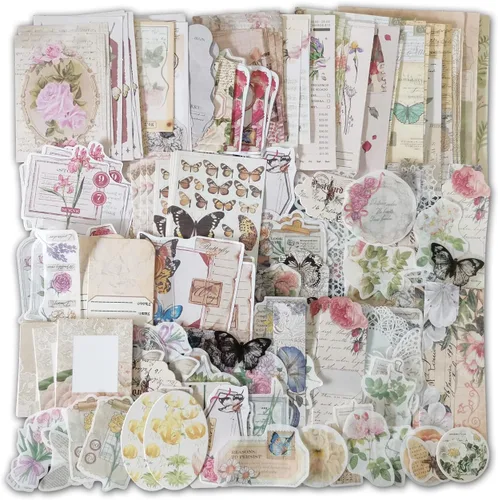 Paquete de 260 piezas de suministros de álbumes de recortes vintage, colección de calcomanías de papel decorativas para diario, manualidades, Flores