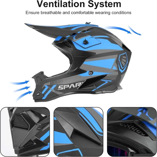 Miniatura 4 de Casco de motocross para adultos ATV para moto de tierra todo terreno de cara completa con gafas, guantes y máscara, aprobado por el DOT