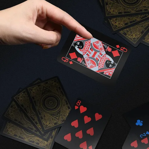 Miniatura 6 de 2 barajas de cartas de plástico resistentes al agua, color negro, de alta calidad, para jugar póquer profesional, baraja de cartas de lujo