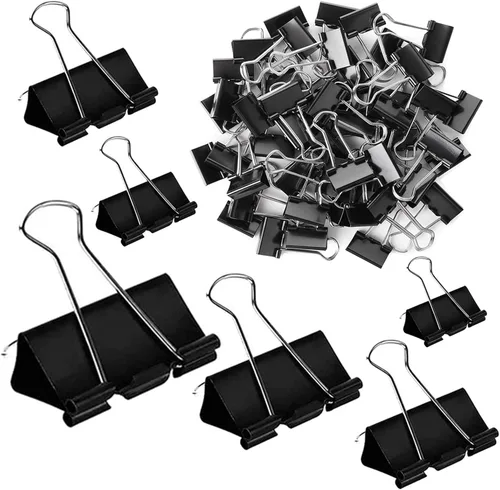 Clips para carpeta, paquete de 300 abrazaderas de papel, varios tamaños (negro), Jumbo, grande, mediano, pequeño, mini y micro, 6 tamaños para