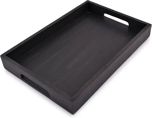 Miniatura 4 de EDHAS Bandeja rectangular de madera de acacia negra para desayuno, cena, bebidas, cocina, comedor, sala de estar, baño con asa