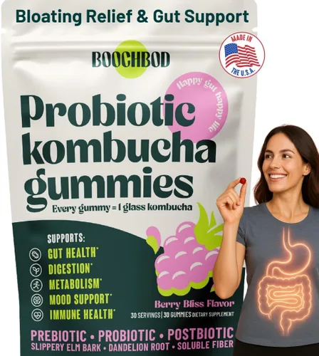 Miniatura 7 de BoochBod - Gomitas probióticas de kombucha - Prebióticos, probióticos, postbióticos, suplemento de fibra, olmo resbaladizo, raíz de diente de león