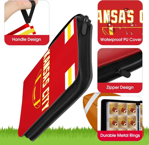 Miniatura 2 de Carpeta de Tarjetas de Fútbol con Fundas 900 Bolsillos, Porta Tarjetas de Fútbol de Kansas City para Tarjetas de Intercambio, Carpeta de 3 Anillos