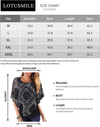 Miniatura 7 de Lotusmile - Blusa ligera con estampado, escalonada, de doble capa, de chifón tipo poncho, para mujer