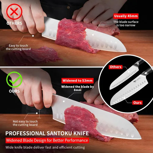 Miniatura 5 de Mad Shark - Cuchillo de chef profesional Santoku de 8 pulgadas, de acero inoxidable alemán de alto carbono, antiadherente, ultra afilado, con mango