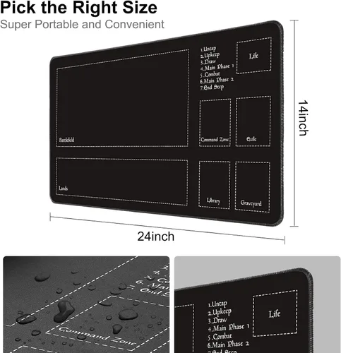 Miniatura 5 de Biouai Alfombrilla cosida para MTG Magic The Gathering - Alfombrilla de juego con estuche de tubo para juego de cartas MTG (Zonas Negras)