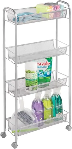 Miniatura 4 de mDesign Carrito organizador de almacenamiento de metal de acero delgado con 4 estantes para lavandería, cocina, organización de baño, soporte