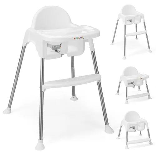 BABY JOY Silla alta para bebé, 4 en 1, trona convertible para bebés y niños pequeños con patas ajustables, doble bandeja extraíble, arnés de Blanco