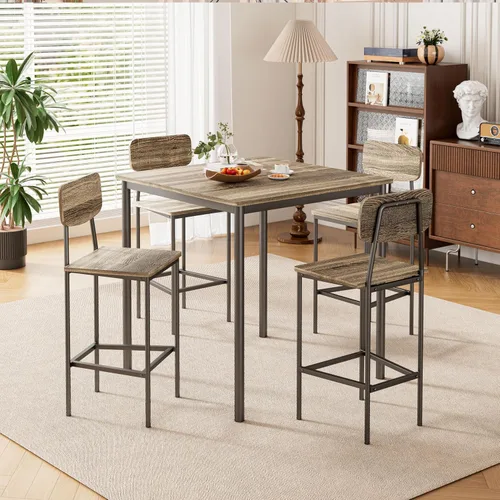 Mesa de cocina y sillas de 4, juego de mesa de comedor para 4 con diseño que ahorra espacio, juego de mesa de comedor industrial para cena familiar,