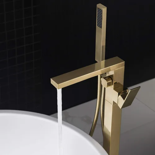 Miniatura 6 de WOODBRIDGE F0008BG - Grifo de llenado de bañera independiente de una sola manija contemporánea con ducha de mano en acabado dorado cepillado