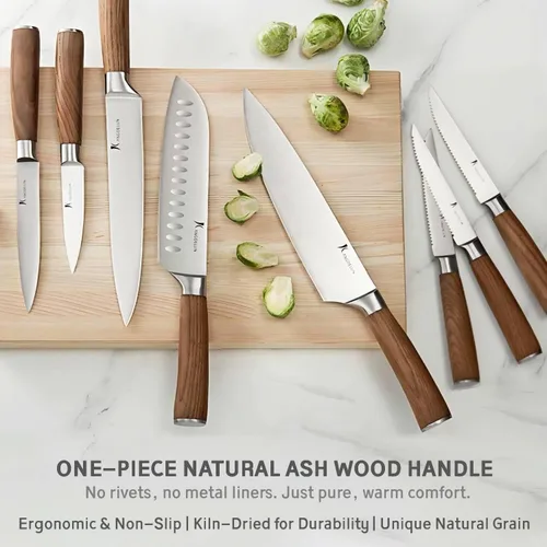 Miniatura 4 de Kangdelun Natura Series Juego de 15 Cuchillos con Bloque, Acero Inoxidable de Alto Carbono Ultra Afilado con Mango de Madera