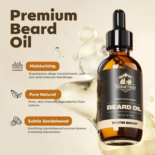 Miniatura 4 de Aceite para el crecimiento de la barba Waking Forest - Aceite de sándalo con biotina y vitamina E, romero y ricino para barbas más gruesas, suaves