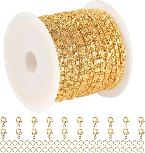 Miniatura 9 de Cadena de latón chapada en oro de 18 quilates de 5 metros/16.4 pies para hacer joyas, cadena de cuentas de oro claro para mujeres, cadena de Cuentas
