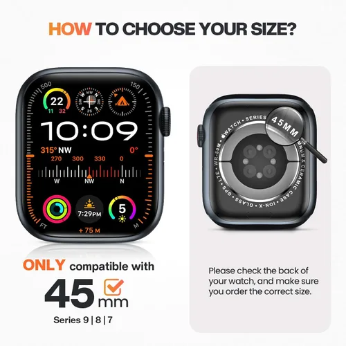 Miniatura 2 de Goton Funda impermeable 2 en 1 para Apple Watch Series 9, 8, 7, protector de pantalla de 1.772 pulgadas, cubierta protectora de vidrio 360, Plateado