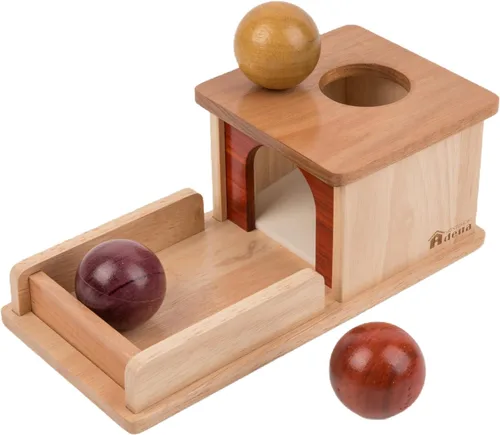 Miniatura 14 de Adena Montessori Juguete de madera para bebés de 6 a 12 meses, 3 bolas, caja de permanencia de objetos con puerta roja, juguete educativo colorido