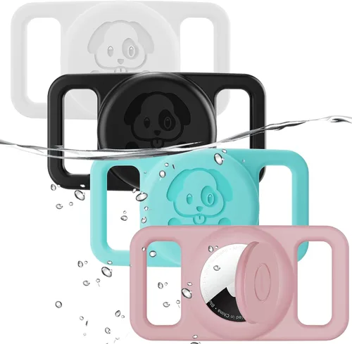 Miniatura 9 de Paquete de 2 soportes impermeables para collar de perro AirTag compatibles con Apple AirTag, soporte de silicona oculto para Airtag Tracker, negro