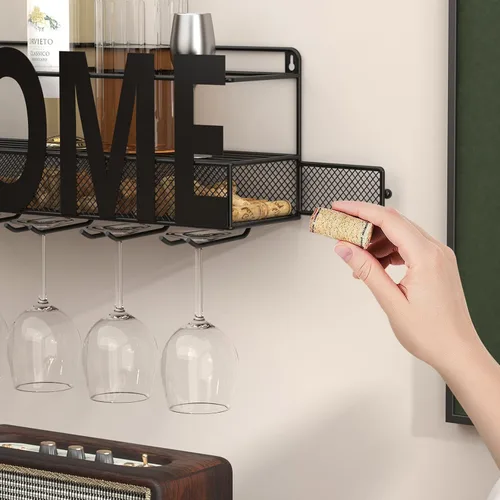 Miniatura 4 de Soporte de metal para botellas y copas de vino de Soduku, para montar en la pared, con espacio para almacenar corchos