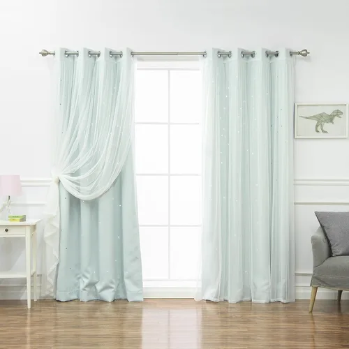 Miniatura 12 de Best Home Fashion Par de cortinas opacas con revestimiento de tul y corte láser, paneles de ventana con ojales plateados para dormitorio, habitación