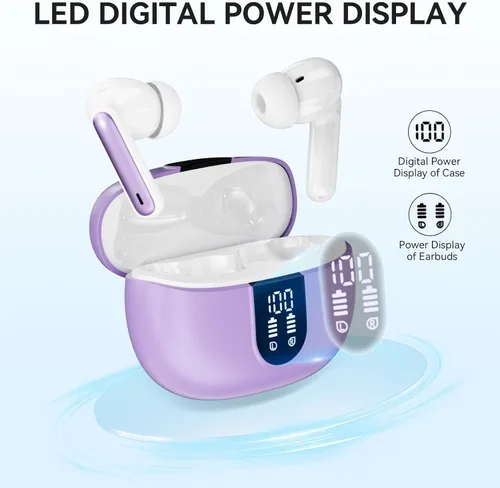 Miniatura 3 de Auriculares inalámbricos, auriculares Bluetooth 5.3, 40 horas de reproducción, estéreo de graves profundos, pantalla de alimentación LED