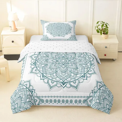 Miniatura 43 de Erosebridal Chic - Juego de edredón de flores tamaño Queen, juego de ropa de cama estética con mandala, juego de edredón gris turquesa, juego