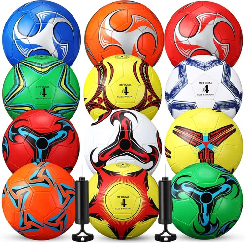 Miniatura 6 de Lunmon 12 pelotas de fútbol a granel con 2 bombas, tamaño oficial, pelota de fútbol desinflada para interior y exterior, juego deportivo