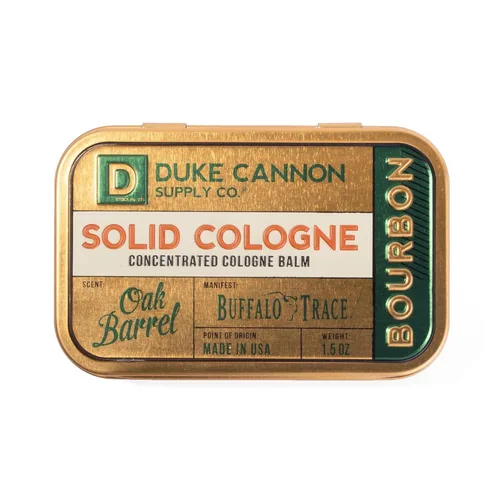 Duke Cannon Supply Co. Colonia Sólida para Hombres Bourbon (Aroma Amaderado, Barril de Roble Carbonizado) - Bálsamo Concentrado, Lata Conveniente