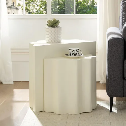 Miniatura 30 de Juego de 2 mesas auxiliares anidables para sala de estar, juego de mesa auxiliar redonda moderno, mesa auxiliar circular de madera y muebles Negro