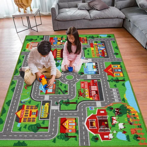 Miniatura 6 de Alfombra de juego para niños, alfombra de autos para niños, alfombra antideslizante con diseño de mapa de ciudad para niños, alfombra para sala
