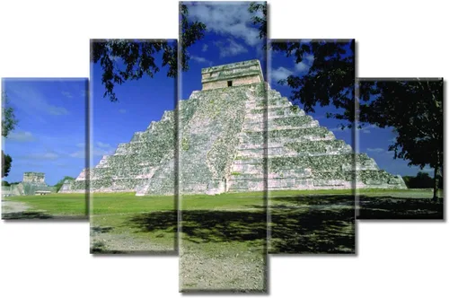 Miniatura 25 de Arte de pared con varios paneles, calendario maya, imágenes de piedra del sol, pinturas de civilización azteca sobre lienzo, sala de estar
