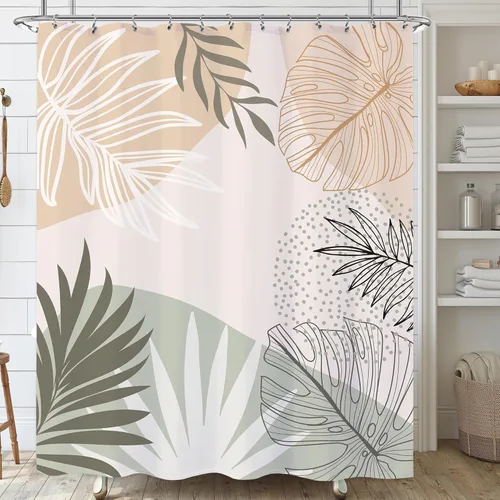Miniatura 2 de Cortina de ducha pequeña verde salvia, cortina de ducha abstracta bohemia para baño, juego de cortina de ducha medio angosta, cortina de ducha