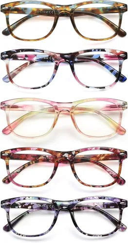 Miniatura 8 de JOLISU Paquete de 5 lentes de lectura para mujer, elegantes lentes de lectura con bloqueo de luz azul, lentes de bisagra de resorte para mujeres