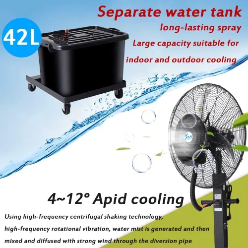 Miniatura 3 de Ventiladores de nebulización de patio de 26 pulgadas para exteriores, ventilador de enfriamiento de pedestal 3 velocidades, oscilación de 90°