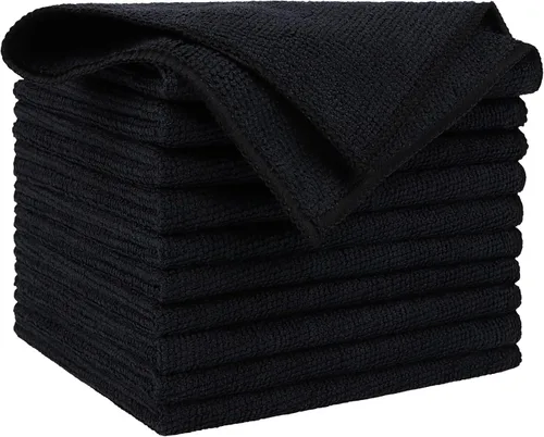 AIDEA Paño de Limpieza de Microfibra Negro 10PK, Toallas de Microfibra para Autos, Paños de Lavado Premium, Paños para Limpiar Polvo Libres de
