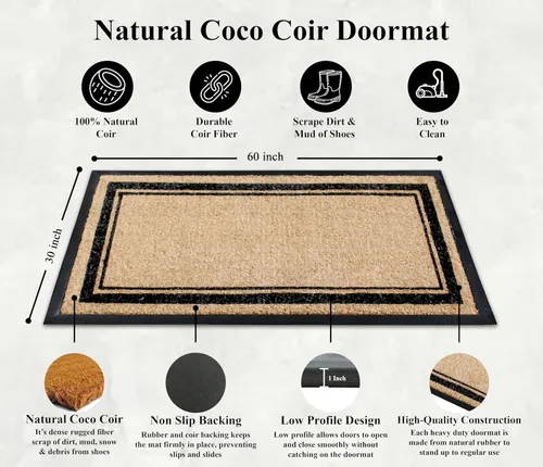 Miniatura 149 de A1HC Tapete para Puerta de Fibra de Coco Natural y Caucho, 30"x48" – Grueso, Duradero, Resistente, Anti-Desprendimiento, Resistente a