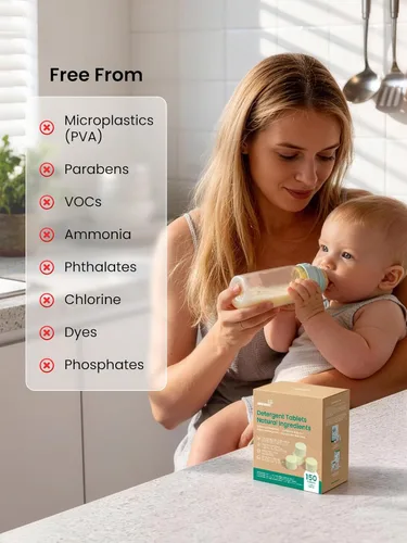 Miniatura 9 de GROWNSY Tabletas detergentes para lavar botellas, fórmula enzimática a base de plantas, elimina los residuos de leche y el olor, seguro
