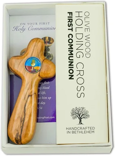 Miniatura 9 de Caja de regalo de cruz de bautismo de madera de olivo para niños, cruz de madera hecha a mano de lujo de Tierra Santa de Belén, recuerdo de bautismo