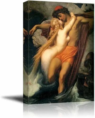 wall26 - El pescador y la sirena por Frederic Leighton - Lienzo impreso para pared, reproducción de pintura famosa - 24 x 36 pulgadas