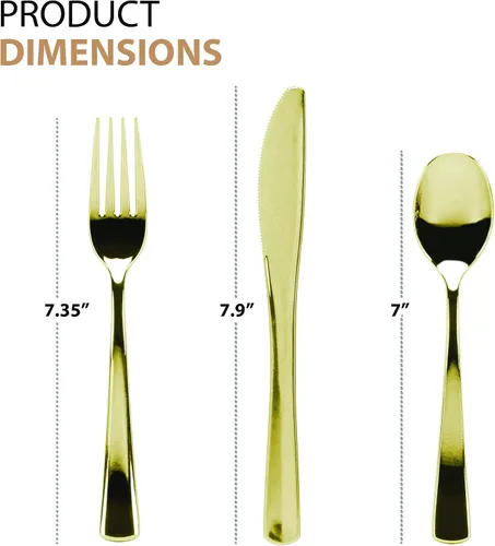 Miniatura 5 de Juego de 40 cubiertos y servilletas preenrollados con cubiertos dorados pulidos de tamaño completo, 10 tenedores, 10 cuchillos, 10 cucharas