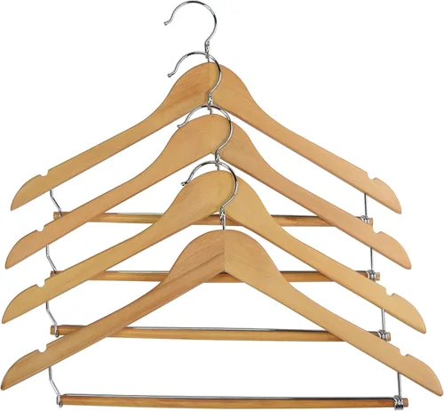 Miniatura 3 de Proman Products KSC3031 Kascade - Perchas de madera, paquete de 50 unidades, diseño de anillo único, ahorro de espacio para pantalones con barra