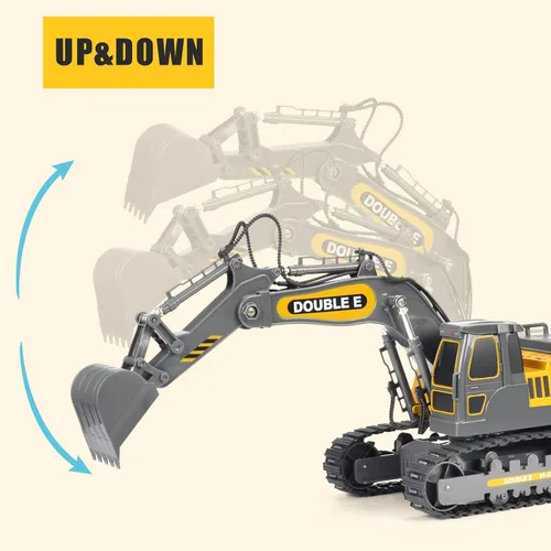 Miniatura 3 de DOUBLE E Excavadora de juguete con control remoto, juguetes de construcción, tractor, batería recargable, vehículos RC, camión eléctrico, caja